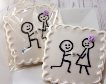 Stick Figure Wedding Cookies, Not Personalized (4",bowed)- Ships 5/17/24 or will Delay up to 10 weeks per your Need by Date - FREE Shipping