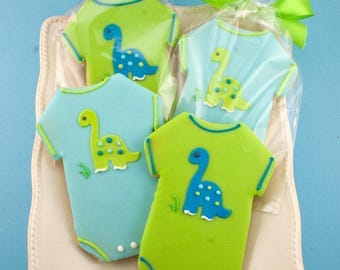 Dinosaur Baby Shower Cookies (4" sized, bowed) - Next Ship Date is 5/19 or for Pre-Ordering up to 12 weeks - SHIPPING INCLUDED