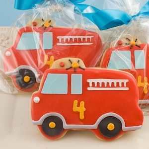 Fire Engine Cookies (4&quot; size, bowed) - Next Ship Date is 8/29/25 or can delay up to 8 weeks out - SHIPPING INCLUDED