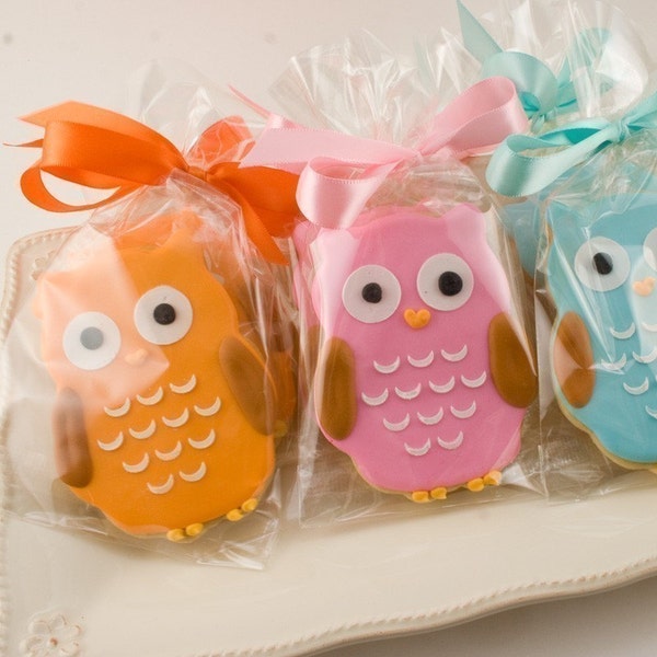 Owl Sugar Cookie Favors - Any Color (24 Favors, gift bagged and bowed)