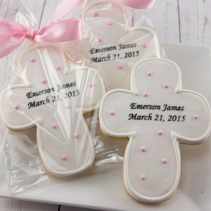 Personalized Cross Cookies (4&quot; size, bowed) - Next Ship Date is 9/2/25 or can delay  up to 8 weeks out - SHIPPING INCLUDED