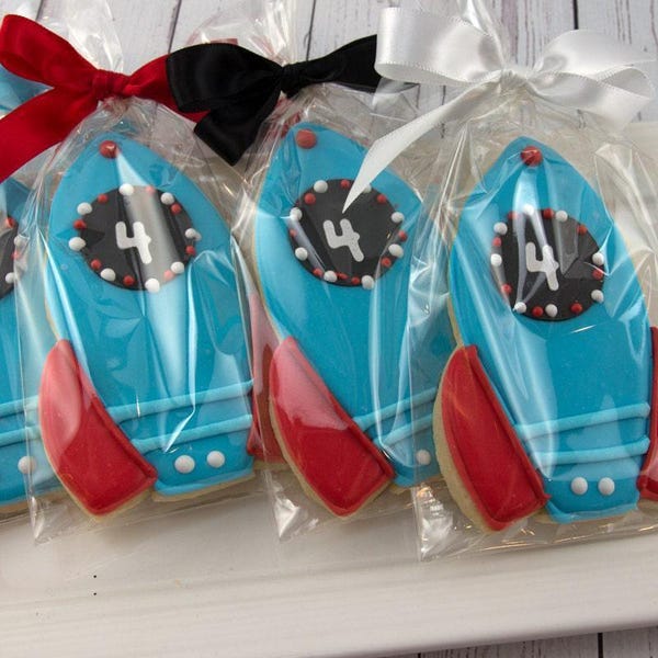 Rocket Cookies (4" size, bowed) - Next Ship Date is 8/11 or for Pre-Ordering up to 12 weeks - SHIPPING INCLUDED