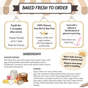 The image is a recipe card with various ingredients and instructions for baking cookies.