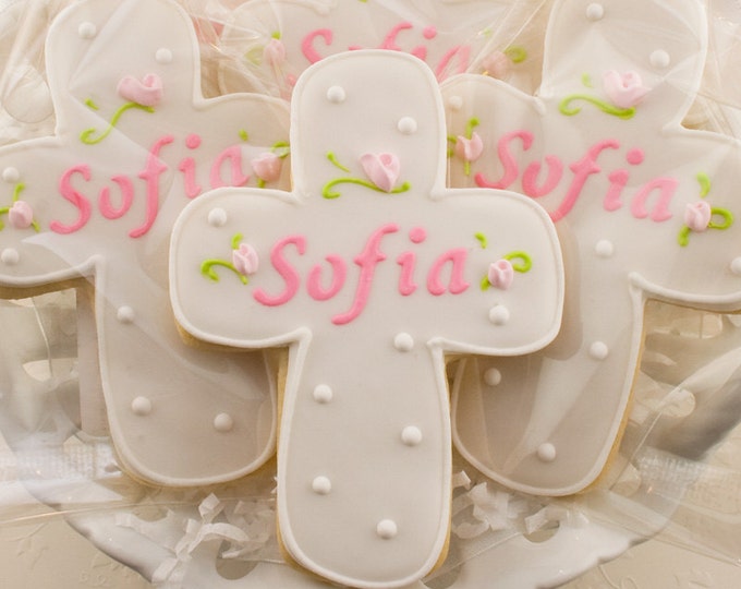 Personalized Rosebud Cross Baptism Communion Cookie Favors Etsy