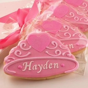 Princess Cookies (4&quot; size, bowed) - Tiara Cookies -- Next Ship Date is 9/17/25 or can delay up to 8 weeks out - SHIPPING INCLUDED