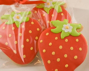 Strawberry Cookies (4" size, bowed) - Ships 5/3/24 or will Delay up to 10 weeks per your Need by Date - FREE Shipping