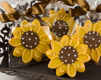 Sunflower Cookies (4" size, bowed) - Ships 3/24/23 or will Delay up to 10 weeks for your Need by Date - FREE Shipping