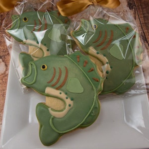 Bass Fish Cookies (4" size, bowed) - Ships 5/3/24 or will Delay up to 10 weeks per your Need by Date - FREE Shipping