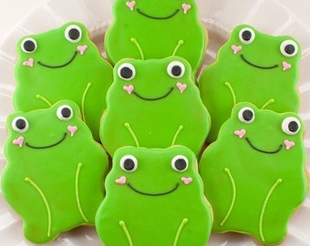 Frog Cookies (4" size, bowed) - Ships 4/2/24 or will Delay up to 10 weeks per your Need by Date - FREE Shipping