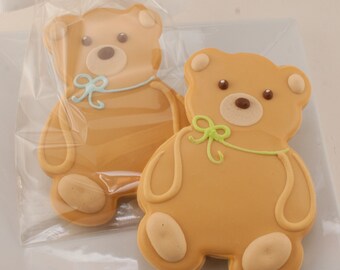 Teddy Bear Cookies, Not Personalized (4" size, bowed) - Ships 5/17/24 or will Delay up to 10 weeks per your Need by Date - FREE Shipping