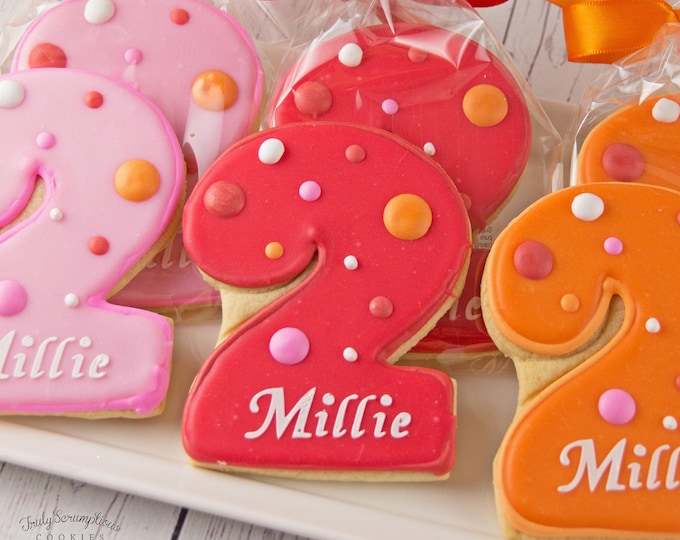 Birthday Cookies, Ages 1-9, Personalized (4" size, bowed) - Next Ship Date is 9/15/26 or for Pre-Ordering up to 12 weeks - SHIPPING INCLUDED