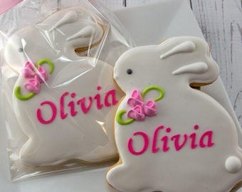 Bunny Cookies, Personalized (4" size, bowed) - Next Ship Date is 5/19 or for Pre-Ordering up to 12 weeks - SHIPPING INCLUDED