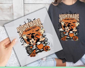 Disney Mickey Minnie Ghost Halloween DTF Transfer, Nightmare On The Main Street Ready to Press, DTF Print, Direct to Film, Heat Transfer