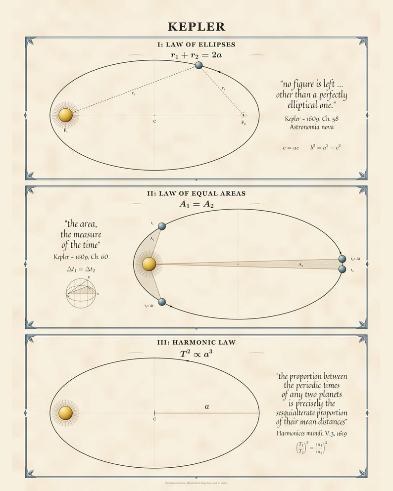 Kepler's Three Laws Poster - Antique-Style Astronomy Art Print image 1