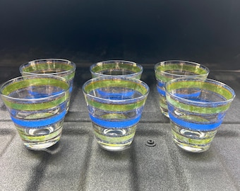 Óculos de Sol Culver Rondo em Ouro 22K com Faixas Rocks MCM Conjunto de 6 Listras Azuis e Verdes