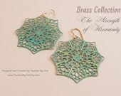 Turquoise Earrings · Brass Earrings · Geometric Earrings · Filigree Earrings · Turquoise Verdigris Patina · Gift for Her