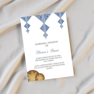 Henna Fessi Adjoun Card | Moroccan Wedding Card | Fez Theme | Editable Blue Henna Card | Digital Download | Traditional Henna Party Card |