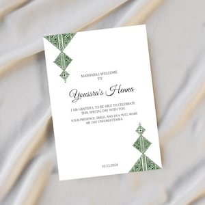 Henna Fessi Card | Moroccan Wedding Card | Fez Theme | Editable Green Henna Card | Digital Download | Traditional Henna Party Card