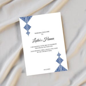Henna Fessi Card | Moroccan Wedding Card | Fez Theme | Editable Blue Henna Card | Digital Download | Traditional Henna Party Card