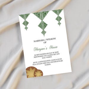 Henna Fessi Adjoun Card | Moroccan Wedding Card | Fez Theme | Editable Green Henna Card | Digital Download | Traditional Henna Party Card |