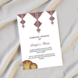 Henna Fessi  Adjoun Card | Moroccan Wedding Card | Fez Theme | Editable Red Henna Card | Digital Download | Traditional Henna Party Card |
