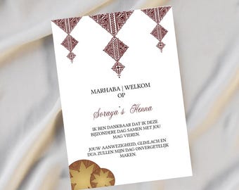 Plantilla de invitación de henna marroquí en Canva | Invitación editable con diseño de henna | Invitación de boda fessi | Descarga digital de Mehndi Night