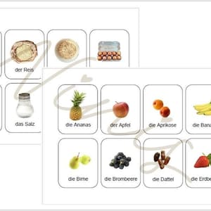104 tarjetas didácticas Montessori | alemán | Tarjetas de compras Montessori | Lista de compras para niños | Tarjetas didácticas Comida | PDF | para imprimir