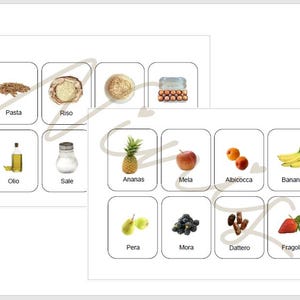 104 flashcard Montessori | italiano | Carte shopping Montessori | Lista della spesa per bambini | Flash Card Cibo | PDF | Per stampare