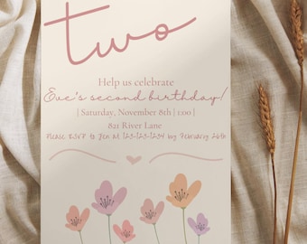 Invitación para la segunda fiesta de cumpleaños (invitación digital y completamente editable)