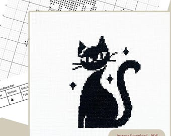 Mini Black Cat Cross Stitch Pattern: Easy 5x5 Embroidery (PDF Download