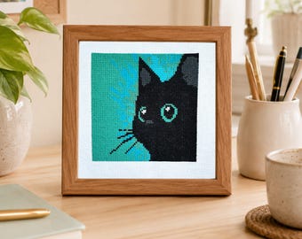 Black Cat Cross Stitch Kit: Easy Modern  DIY Craft for Cat Lovers