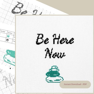 Be Here Now pdf-kruissteekpatroon – moderne borduurkaart voor beginners – bevestigingsontwerp – ontspannend steekproject