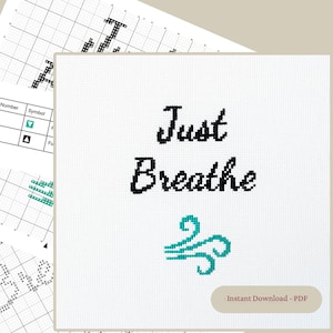 PDF-kruissteekpatroon Just Breathe – moderne borduurkaart voor beginners – bevestigingsontwerp – ontspannend steekproject