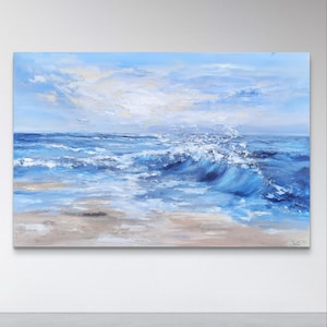 Ocean Wave Original painting on canvas, Seascape abstract painting, Blue Wave painting Sea art, Ocean beach artwork for bedroom, handmade