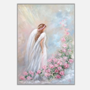 Original Angel Wings painting on canvas, Angel art, Angel portrait, Angel Blessings  artwork, Angel of Light, Guardian angel Christmas gift