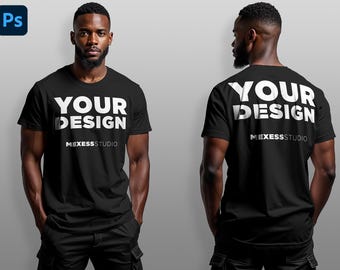 T-shirt Mockup | Man Model Crewneck Mockup | T-shirt PSD Template | Customizable Apparel Mockup for Print on Demand
