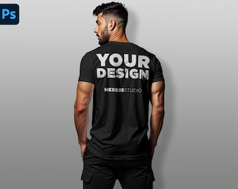 T-shirt Mockup | Man Model Crewneck Mockup | T-shirt PSD Template | Customizable Apparel Mockup for Print on Demand