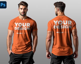 T-shirt Mockup | Man Model Crewneck Mockup | T-shirt PSD Template | Customizable Apparel Mockup for Print on Demand