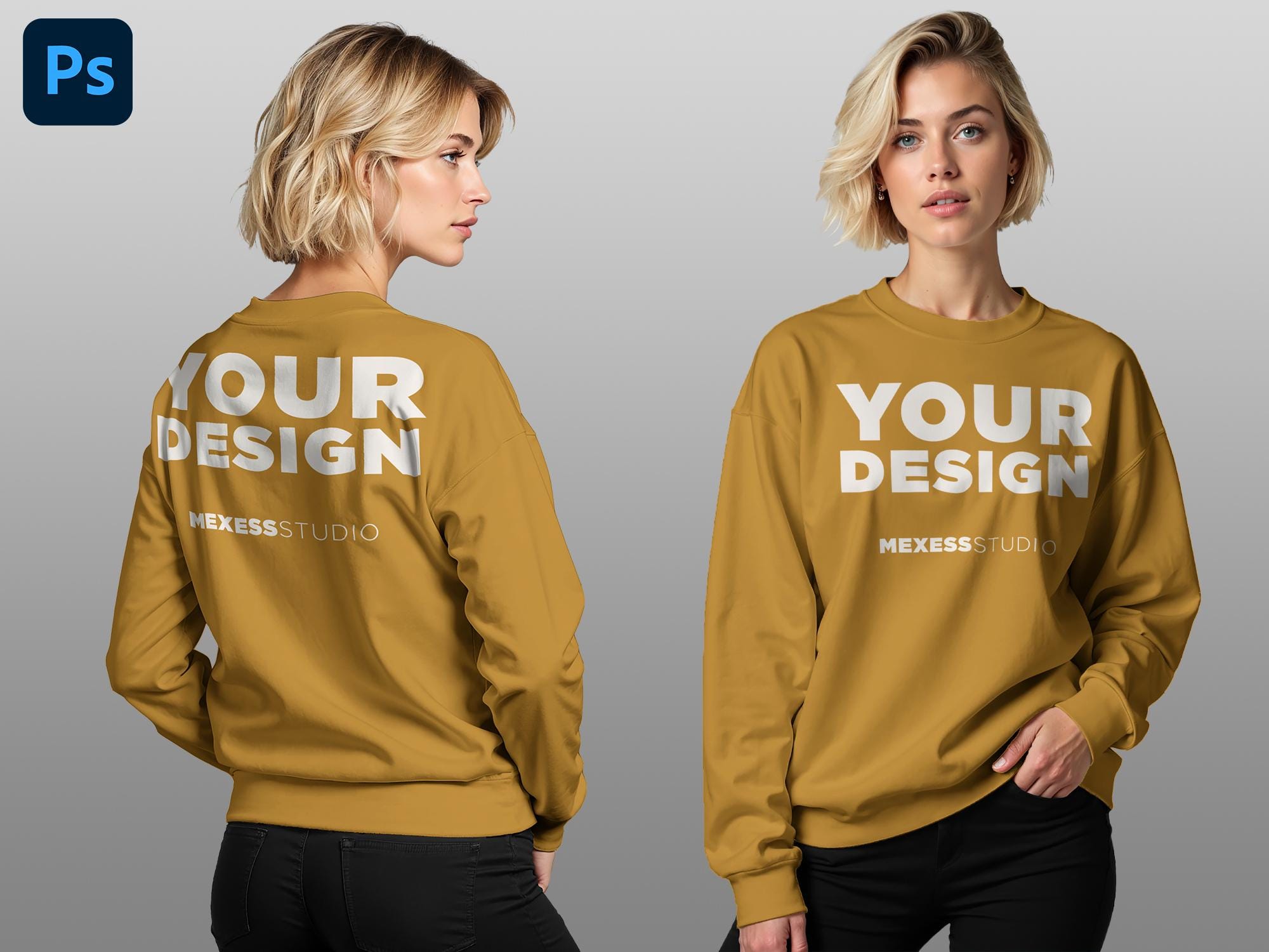 Sweatshirt Mockup | Woman Model Crewneck Mockup | Unisex Sweatshirt PSD | Customizable Apparel Mockup for Print on Demand