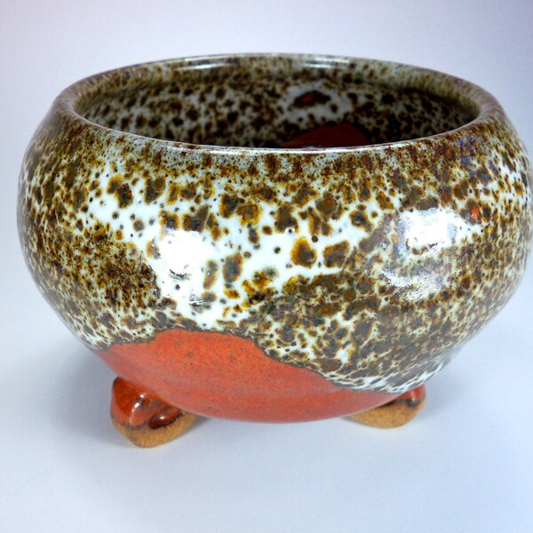 SALE, Dipping Bowl, Orange Red and White Polka Dot Glaze, Stoneware Pottery