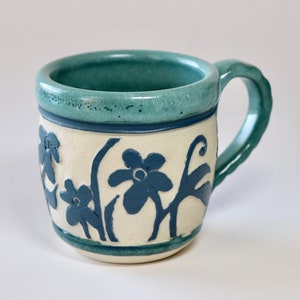 Sgraffito Pottery, Coffee Cup, Flower Mug, Beautiful Pottery, Mugs, Handmade, Stoneware, Small Coffee Cup