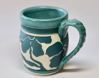 Handmade Mug, Sgraffito Pottery, Coffee Cup, Flower Mug, Beautiful Pottery, Espresso Cup, Stoneware, Small Coffee Cup