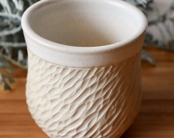 Handmade Stoneware Cup, Carved Textured, Studio Pottery, Modern Ceramics, Ceramic Cup, Housewarming Gift