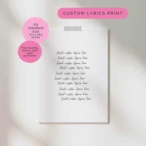 Personalisierter benutzerdefinierter Songtextdruck, erster Hochzeitstag, Jahrestag des Papiers, erster Tanz, handgeschriebene Texte, Digitaldruck