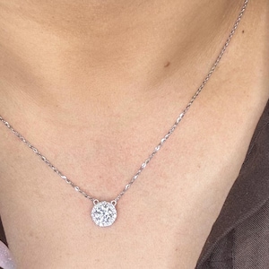14k White Gold Halo Necklace, Real Solid Gold 1.5cttw , Lab Grown  Diamond Halo Pendant, with Chain ,  F vs