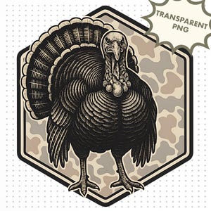 Camo Patch Turkey PNG | Turkey Hunting Sublimation Design | 300PPI High-Res Digital Download for Men & Women | Transparent Background