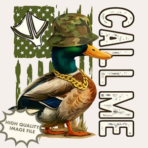 Duck Call PNG | Mallard with Chain Design | Funny Duck Hunting Shirt | Call Me Duck Clipart | Sublimation PNG