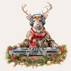 Jagd DJ Rentier PNG | Hirsch mit Kopfhörern Weihnachtsmotiv | Lustige Jagd Sublimationsdatei | Rentier DJ mit Konsole