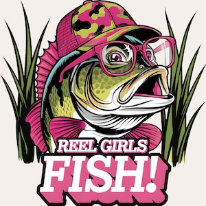 Moulinet Girls Fishing PNG | Design de chemise de pêche pour femme PNG | Art de sublimation de pêche de dames | Conception de pêche pour filles | Casquette rose poisson