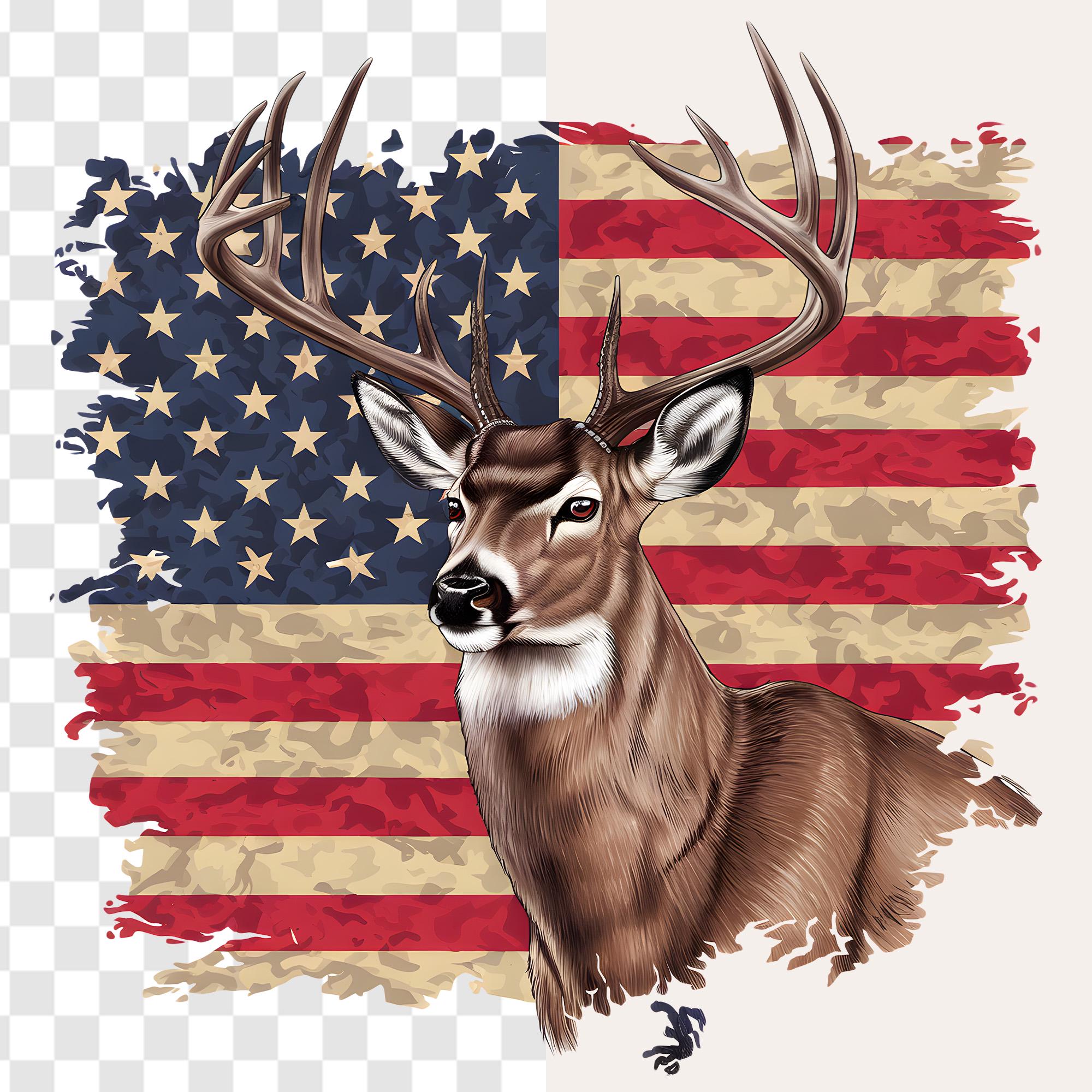 Camo Deer Head PNG American Flag Sublimation Design Patriotic Deer